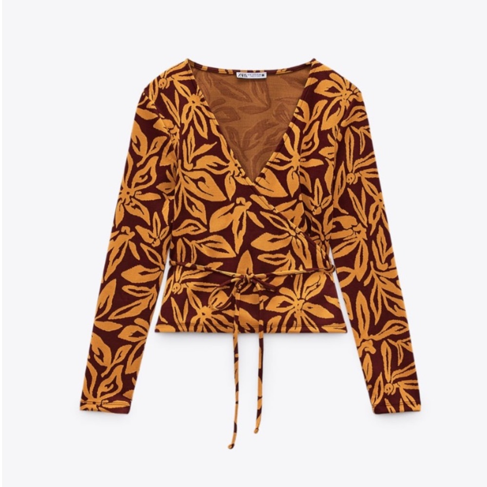Zara floral printed jacquard wrap top